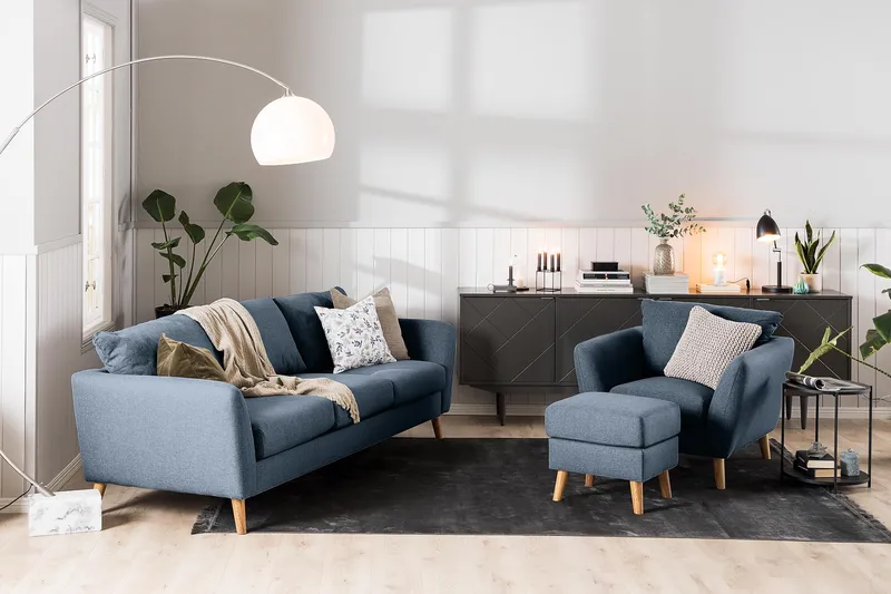 Trend Fåtölj i Tyg med Träben - Blå - Möbler - Stolar & fåtöljer - Fåtölj