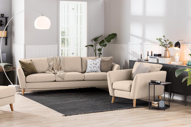 Trend Soffgrupp Fåtölj med Fotpall - Beige - Möbler - Stolar & fåtöljer - Fåtölj