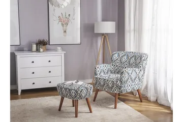 Tumba Oval Retro Fåtölj i Tyg med Träben - Vit - Möbler - Stolar & fåtöljer - Fåtölj