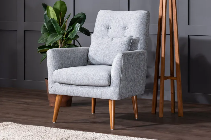 Unique Design Fåtölj i Tyg med Träben - Grå - Möbler - Stolar & fåtöljer - Fåtölj