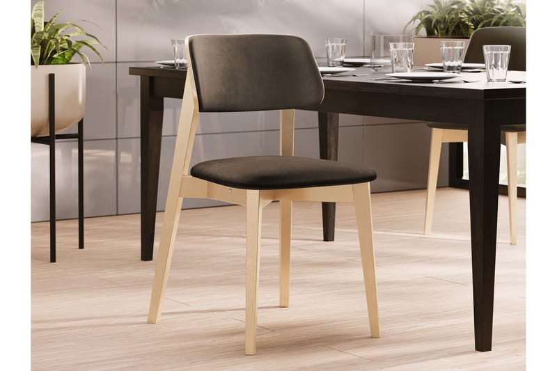 Ferrara Matstol i Sammet med Trästativ - Brun|Beige - Möbler - Stolar & fåtöljer - Matstol & köksstol
