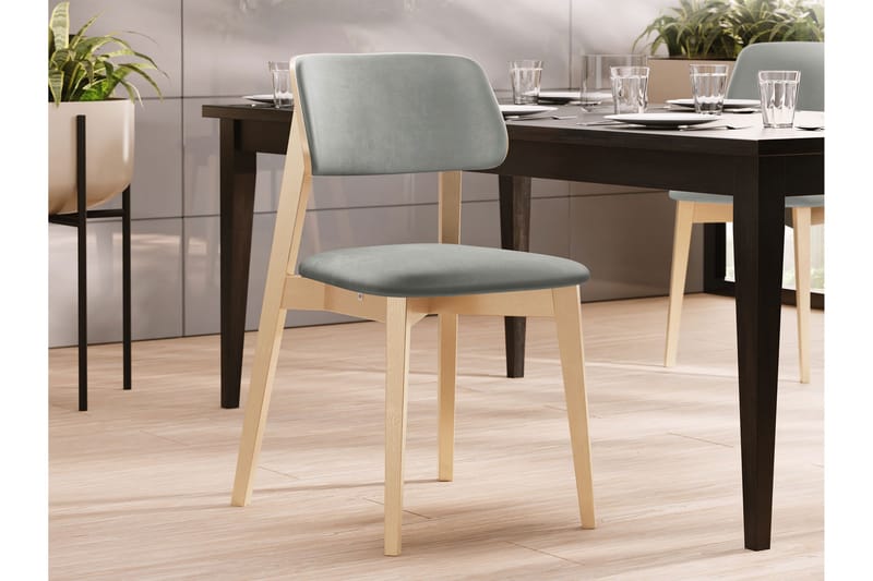 Ferrara Matstol i Sammet med Trästativ - Grå|Beige - Möbler - Stolar & fåtöljer - Matstol & köksstol