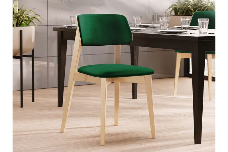 Ferrara Matstol i Sammet med Trästativ - Grön|Beige - Möbler - Stolar & fåtöljer - Matstol & köksstol