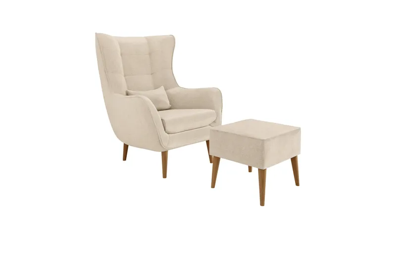 Gabi Oval Fåtölj i Tyg med Träben, Beige