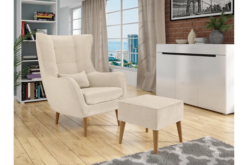 Gabi Oval Fåtölj i Tyg med Träben - Beige - Möbler - Stolar & fåtöljer - Fåtölj