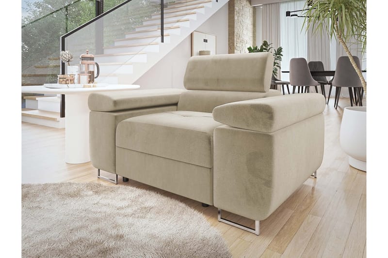 Gabina Modern Fåtölj i Tyg med Konstläderunderrede - Beige - Möbler - Stolar & fåtöljer - Fåtölj