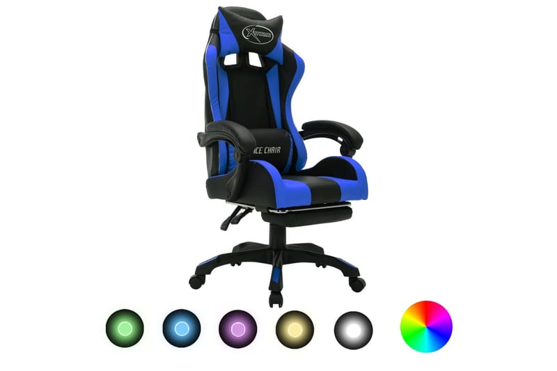 Gamingstol med RGB LED-lampor blå och svart konstläder - Flerfärgad - Möbler - Stolar & fåtöljer - Kontorsstol & skrivbordsstol