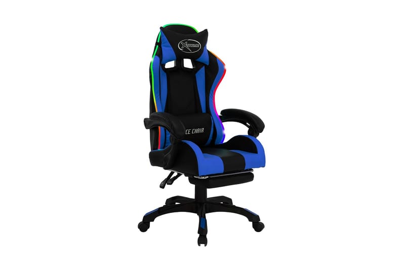 Gamingstol med RGB LED-lampor blå och svart konstläder - Flerfärgad - Möbler - Stolar & fåtöljer - Kontorsstol & skrivbordsstol