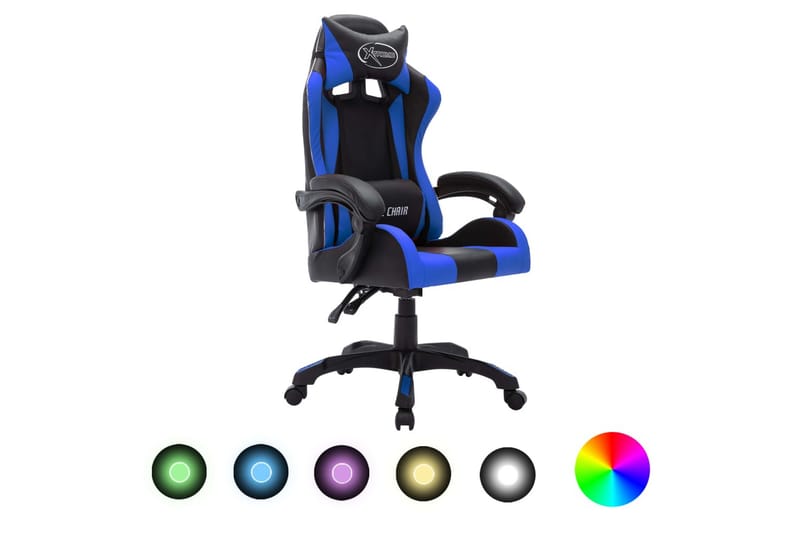 Gamingstol med RGB LED-lampor blå och svart konstläder - Flerfärgad - Möbler - Stolar & fåtöljer - Kontorsstol & skrivbordsstol