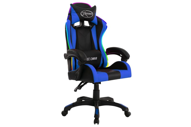 Gamingstol med RGB LED-lampor blå och svart konstläder - Flerfärgad - Möbler - Stolar & fåtöljer - Kontorsstol & skrivbordsstol