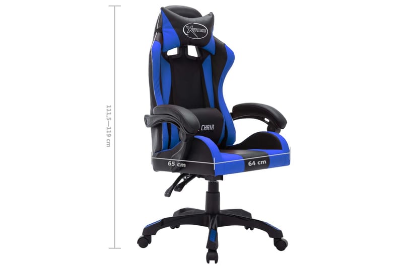 Gamingstol med RGB LED-lampor blå och svart konstläder - Flerfärgad - Möbler - Stolar & fåtöljer - Kontorsstol & skrivbordsstol