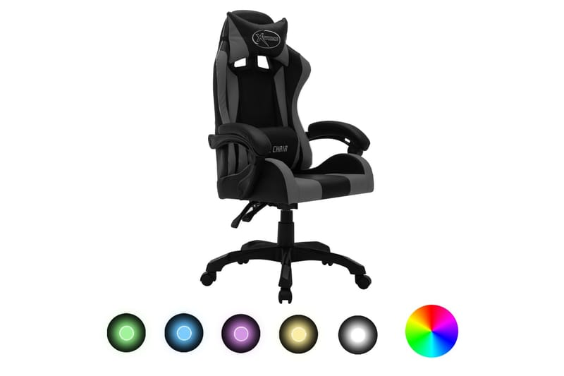 Gamingstol med RGB LED-lampor grå och svart konstläder - Flerfärgad - Kontorsstol & skrivbordsstol - Gamingstol