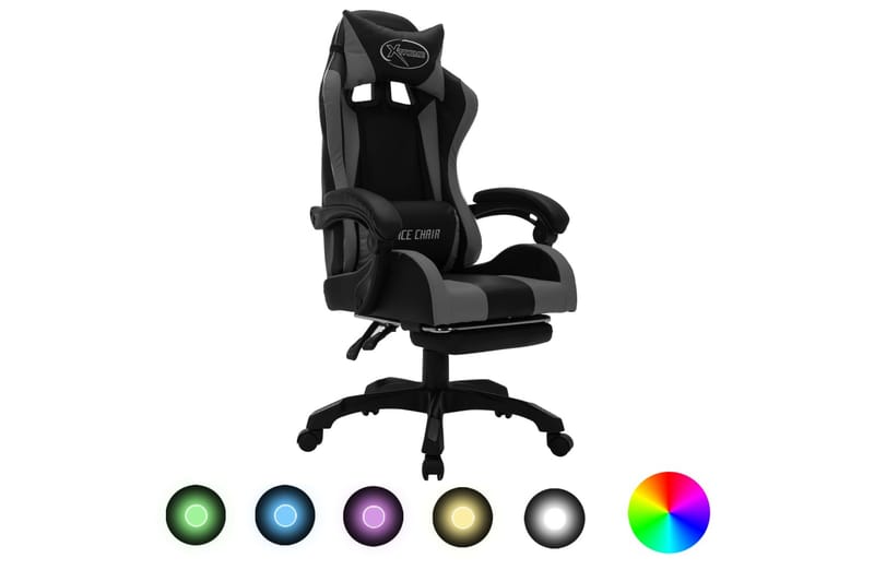Gamingstol med RGB LED-lampor grå och svart konstläder - Flerfärgad - Möbler - Stolar & fåtöljer - Kontorsstol & skrivbordsstol