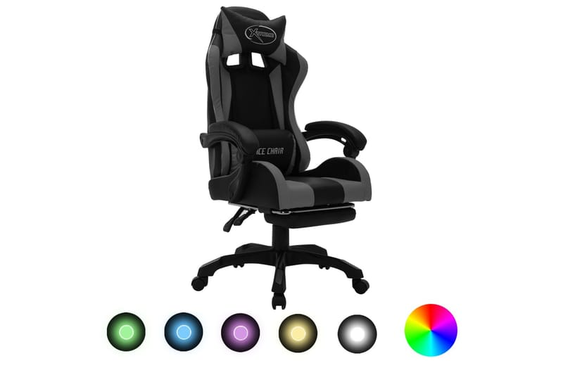 Gamingstol med RGB LED-lampor grå och svart konstläder - Flerfärgad - Kontorsstol & skrivbordsstol - Gamingstol