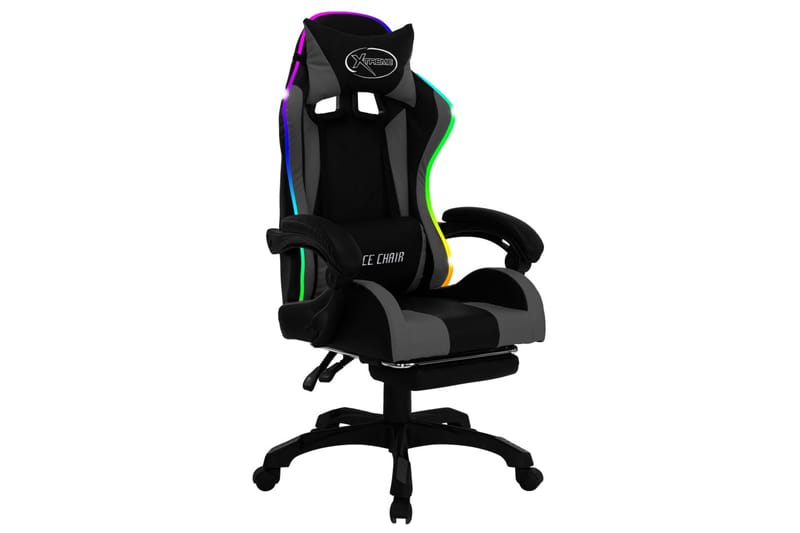 Gamingstol med RGB LED-lampor grå och svart konstläder - Flerfärgad - Möbler - Stolar & fåtöljer - Kontorsstol & skrivbordsstol