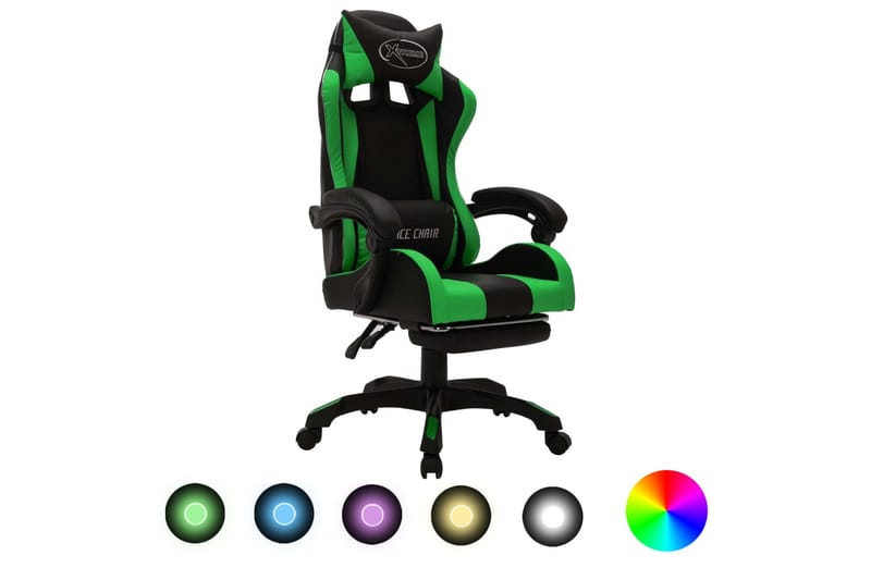Gamingstol med RGB LED-lampor grön och svart konstläder - Flerfärgad - Möbler - Stolar & fåtöljer - Kontorsstol & skrivbordsstol