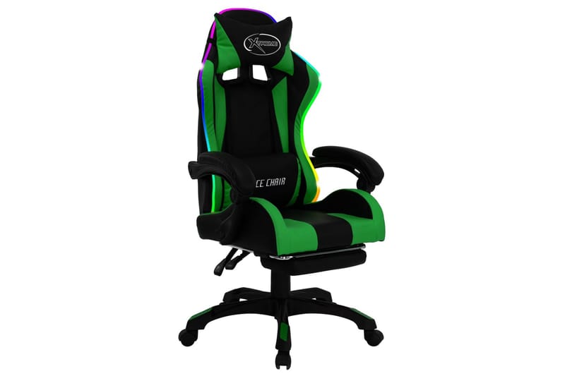 Gamingstol med RGB LED-lampor grön och svart konstläder - Flerfärgad - Möbler - Stolar & fåtöljer - Kontorsstol & skrivbordsstol