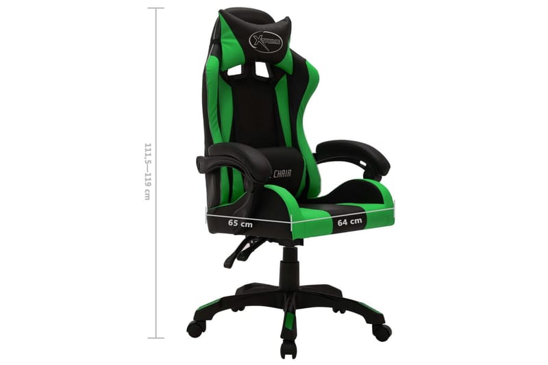 Gamingstol med RGB LED-lampor grön och svart konstläder - Flerfärgad - Möbler - Stolar & fåtöljer - Kontorsstol & skrivbordsstol