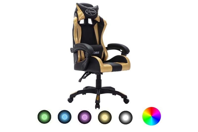 Gamingstol med RGB LED-lampor guld och svart konstläder - Flerfärgad - Möbler - Stolar & fåtöljer - Kontorsstol & skrivbordsstol