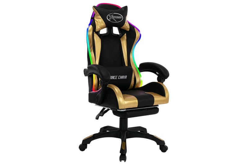 Gamingstol med RGB LED-lampor guld och svart konstläder - Flerfärgad - Möbler - Stolar & fåtöljer - Kontorsstol & skrivbordsstol