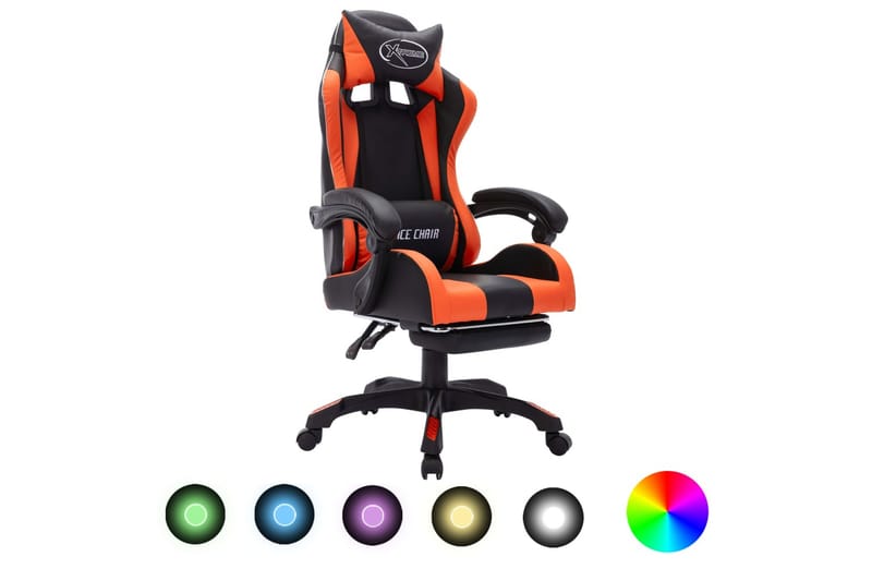 Gamingstol med RGB LED-lampor orange och svart konstläder - Flerfärgad - Möbler - Stolar & fåtöljer - Kontorsstol & skrivbordsstol