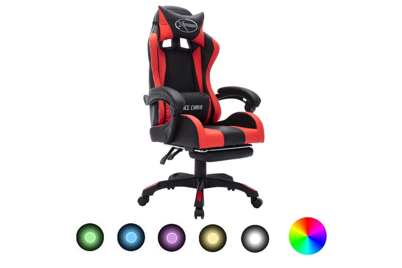 Gamingstol med RGB LED-lampor röd och svart konstläder - Flerfärgad - Möbler - Stolar & fåtöljer - Kontorsstol & skrivbordsstol