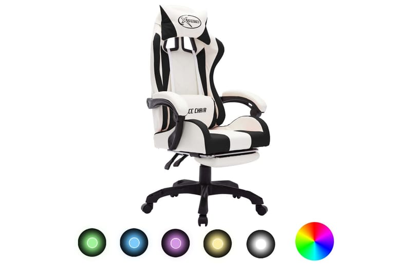 Gamingstol med RGB LED-lampor svart och vit konstläder - Flerfärgad - Kontorsstol & skrivbordsstol - Gamingstol