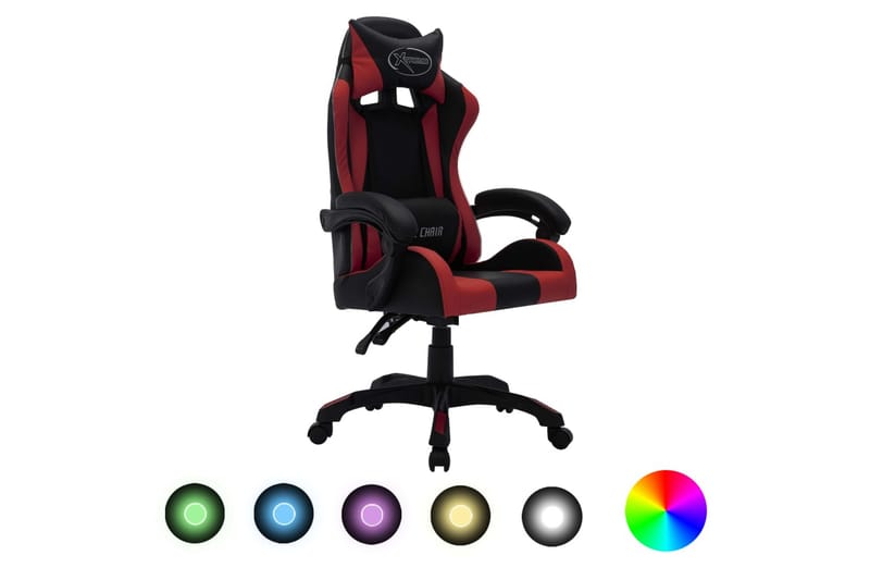 Gamingstol med RGB LED-lampor vinröd och svart konstläder - Flerfärgad - Möbler - Stolar & fåtöljer - Kontorsstol & skrivbordsstol