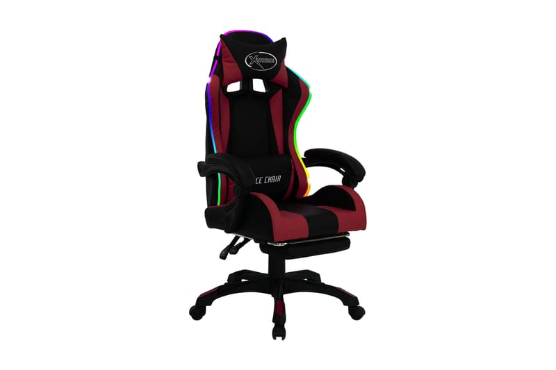 Gamingstol med RGB LED-lampor vinröd och svart konstläder - Flerfärgad - Möbler - Stolar & fåtöljer - Kontorsstol & skrivbordsstol