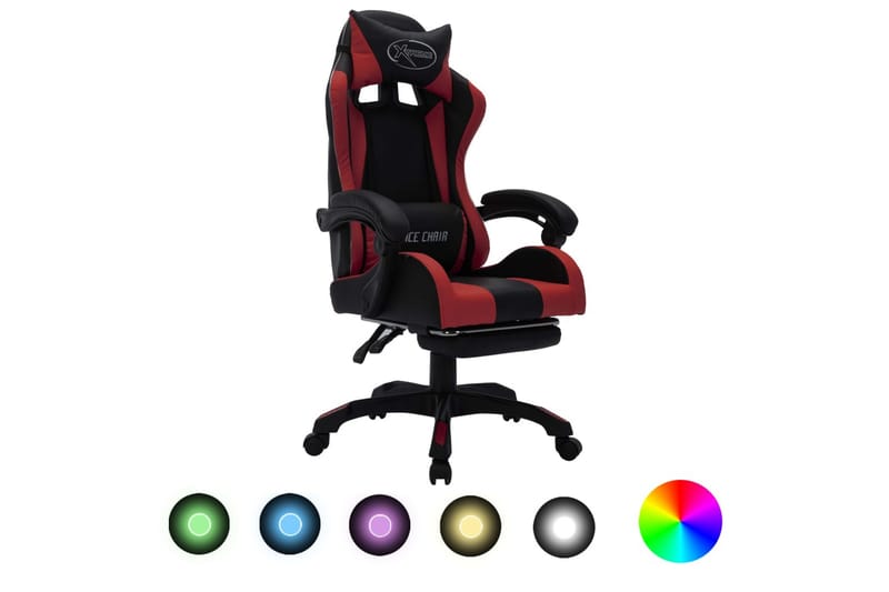 Gamingstol med RGB LED-lampor vinröd och svart konstläder - Flerfärgad - Möbler - Stolar & fåtöljer - Kontorsstol & skrivbordsstol