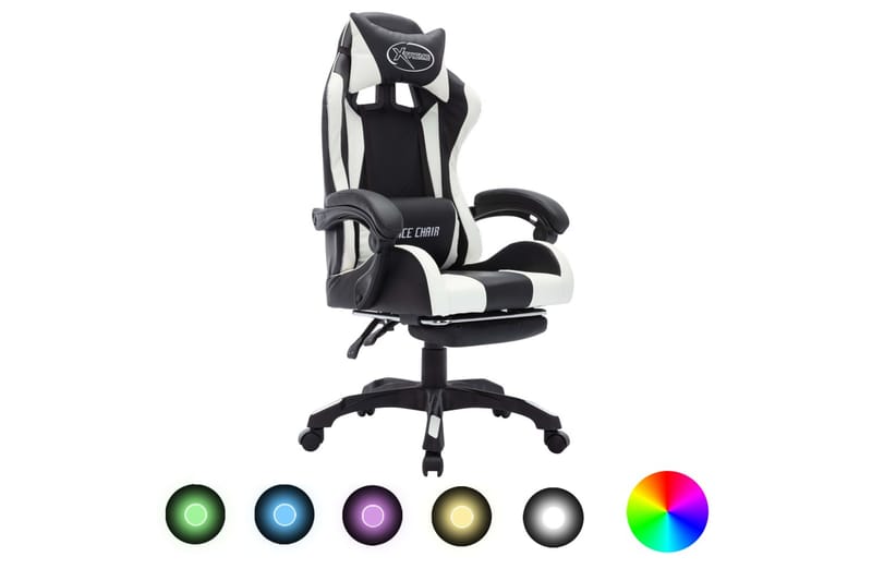 Gamingstol med RGB LED-lampor vit och svart konstläder - Flerfärgad - Möbler - Stolar & fåtöljer - Kontorsstol & skrivbordsstol