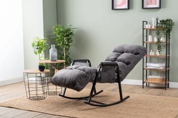 Gladfield Oval Gungfåtölj med Recliner i Sammet med Metallstativ - Grå - Möbler - Stolar & fåtöljer - Fåtölj