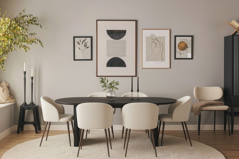 Greya Matstol med armstöd - Vit Bouclé / Metallben Valnöt - Möbler - Stolar & fåtöljer - Matstol & köksstol