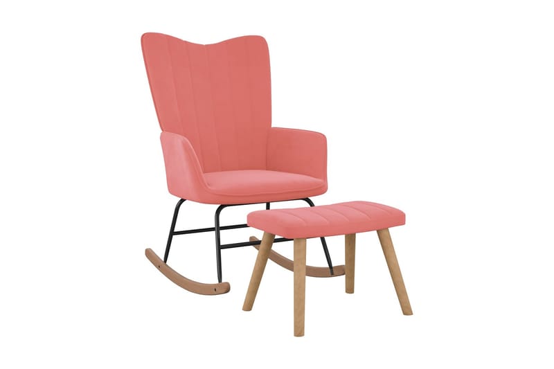 Gungstol med fotpall Rosa sammet - Rosa - Möbler - Stolar & fåtöljer - Gungstol