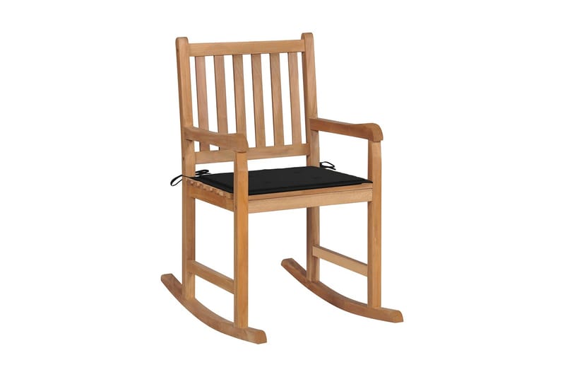 Gungstol med svart dyna massiv teak - Svart - Möbler - Stolar & fåtöljer - Gungstol