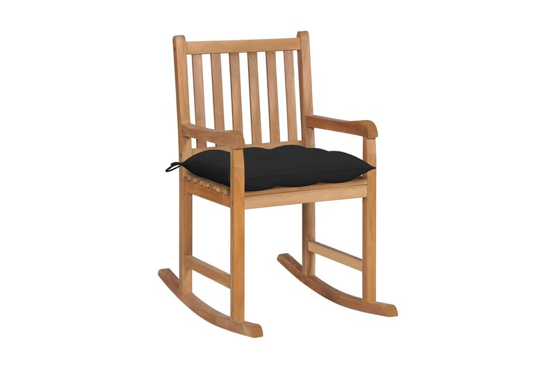 Gungstol med svart dyna massiv teak - Svart - Möbler - Stolar & fåtöljer - Gungstol
