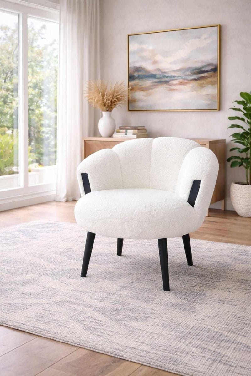 Hafing Modern Rund Fåtölj i Bouclé med Metallben - Offwhite - Möbler - Stolar & fåtöljer - Fåtölj