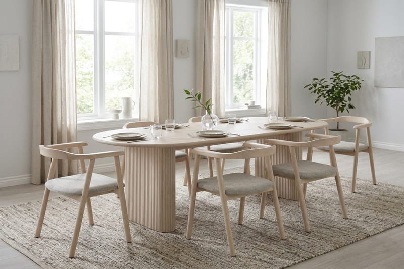 Jolie Matstol i trä med tygsits - Vitlaserad/Beige - Möbler - Stolar & fåtöljer - Matstol & köksstol