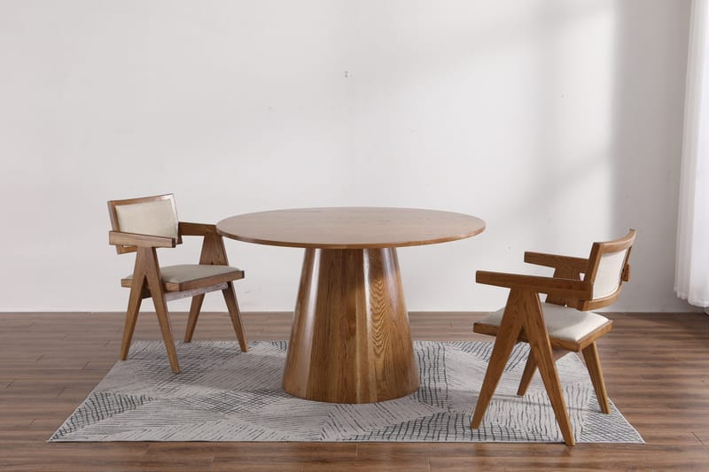 Karmstol Sara Ek/Whitewash med Linnetyg - Beige - Möbler - Stolar & fåtöljer - Matstol & köksstol
