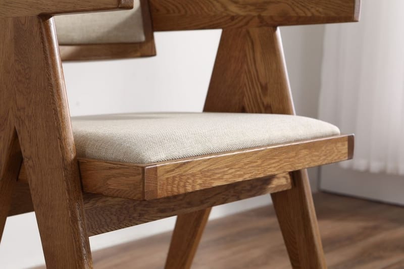 Karmstol Sara Ek/Whitewash med Linnetyg - Beige - Möbler - Stolar & fåtöljer - Matstol & köksstol