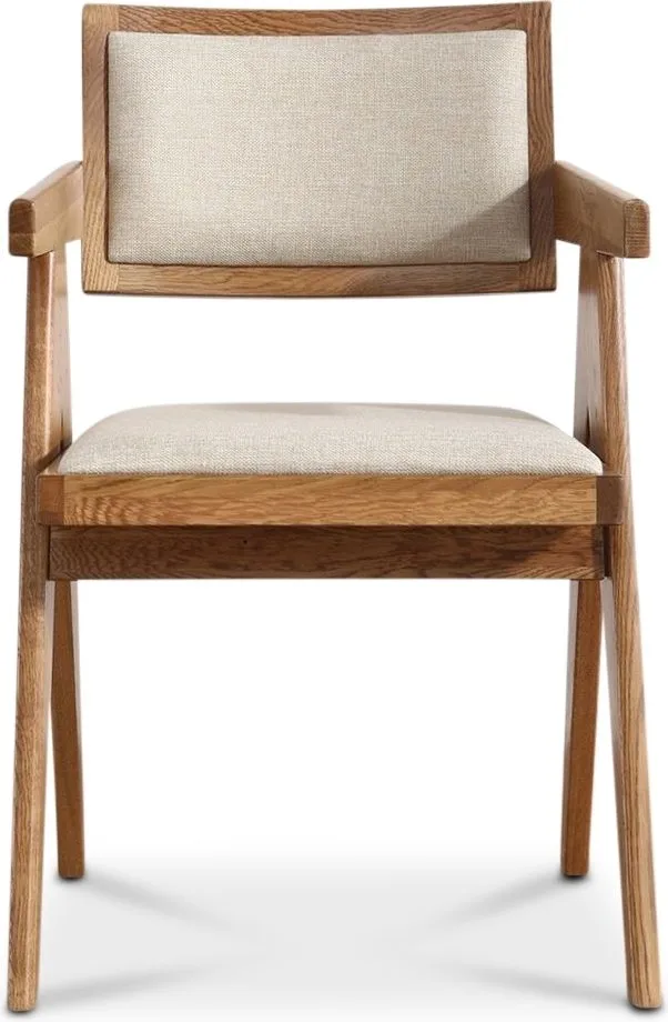 Karmstol Sara Ek/Whitewash med Linnetyg, Beige