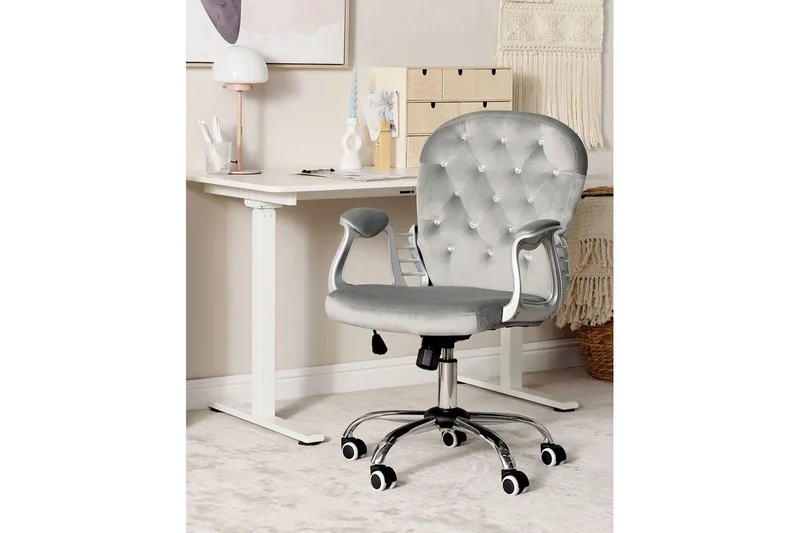 Kontorsstol med kristaller Princess Grå/Silver/Svart - Grå/Silver/Svart - Möbler - Stolar & fåtöljer - Kontorsstol & skrivbordsstol