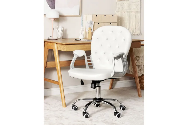 Kontorsstol med kristaller Princess Vit/Svart/Silver - Vit/Svart/Silver - Möbler - Stolar & fåtöljer - Kontorsstol & skrivbordsstol