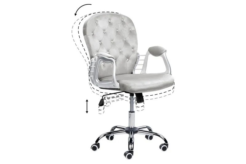 Kontorsstol med kristaller Princess Grå/Silver/Svart - Grå/Silver/Svart - Möbler - Stolar & fåtöljer - Kontorsstol & skrivbordsstol