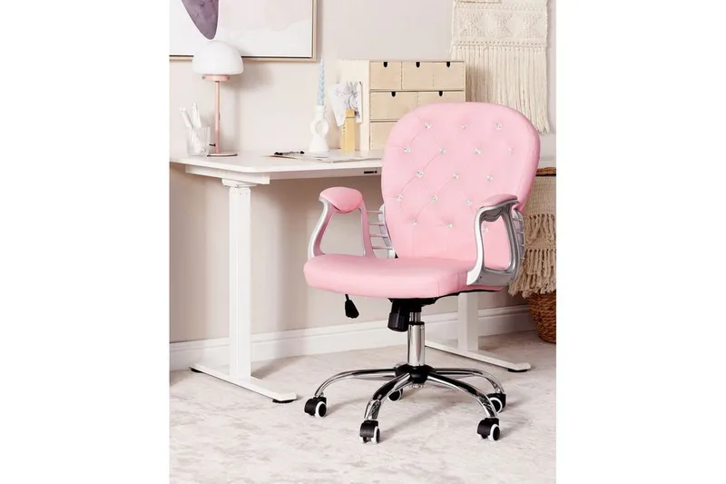 Kontorsstol med kristaller Princess Rosa/svart/silver - Rosa/svart/silver - Möbler - Stolar & fåtöljer - Kontorsstol & skrivbordsstol