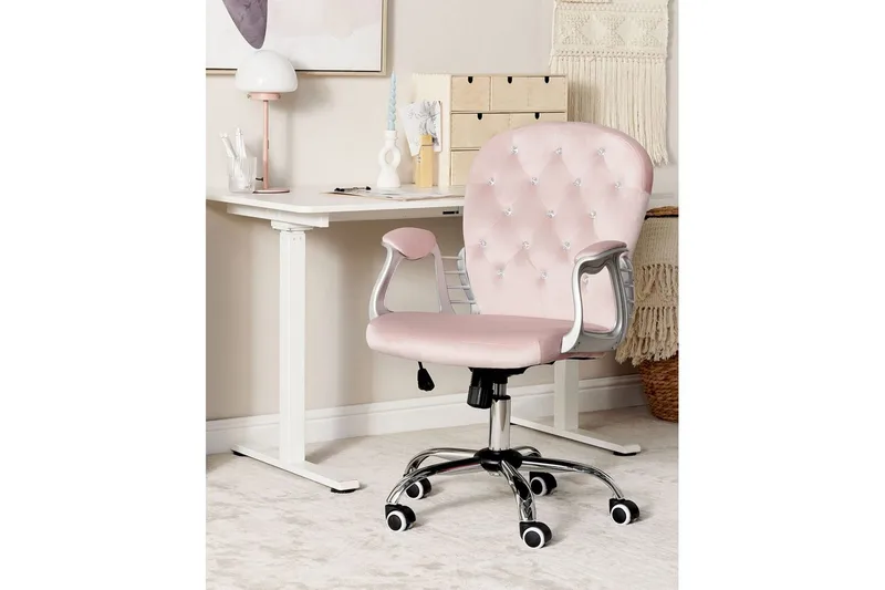 Kontorsstol med kristaller Princess Pastellrosa/Silver/Svart - Pastellrosa/Silver/Svart - Möbler - Stolar & fåtöljer - Kontorsstol & skrivbordsstol