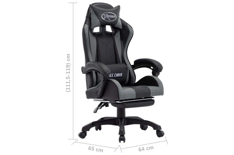 Gamingstol med fotstöd grå och svart konstläder - Grå - Möbler - Stolar & fåtöljer - Kontorsstol & skrivbordsstol