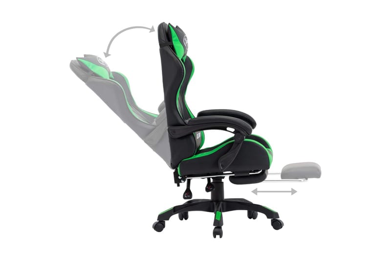 Gamingstol med fotstöd grön och svart konstläder - Grön - Kontorsstol & skrivbordsstol - Gamingstol