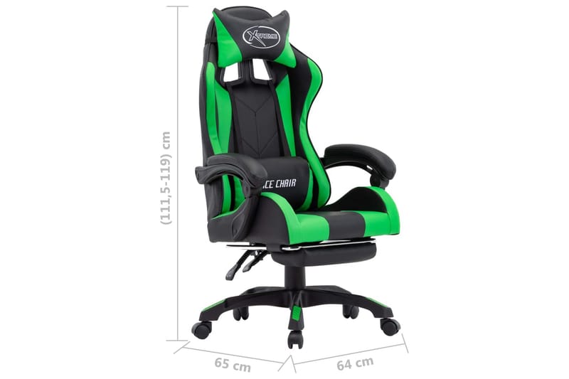 Gamingstol med fotstöd grön och svart konstläder - Grön - Möbler - Stolar & fåtöljer - Kontorsstol & skrivbordsstol