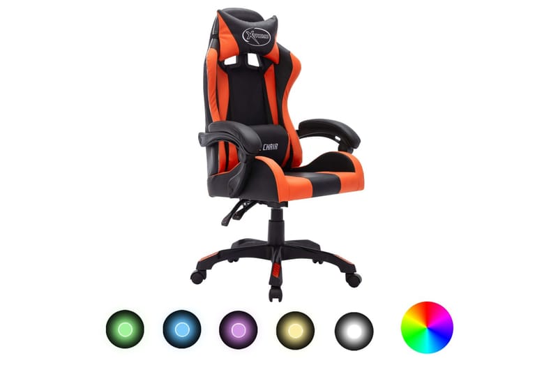 Gamingstol med RGB LED-lampor orange och svart konstläder - Flerfärgad - Möbler - Stolar & fåtöljer - Kontorsstol & skrivbordsstol